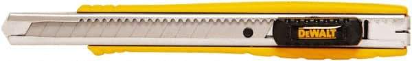 DeWALT - Snap Utility Knife - 1/4" Carbon Steel Blade, Yellow & Silver Plastic/Stainless Steel Handle, 1 Blade Included - Exact Tool & Supply