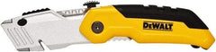 DeWALT - Fixed Folding Utility Knife - 2-1/2" Bi-Metal Blade, Yellow & Black Metal Handle, 1 Blade Included - Exact Tool & Supply