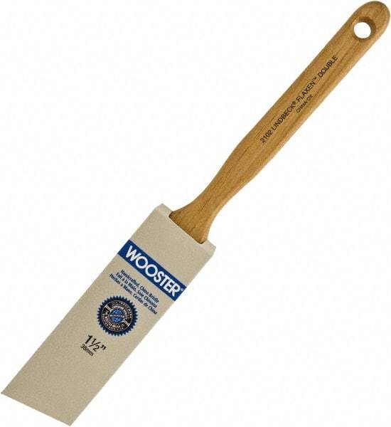 Wooster Brush - 1-1/2" Angled Hog Sash Brush - 2-7/16" Bristle Length, 7-7/8" Maple Fluted Handle - Exact Tool & Supply