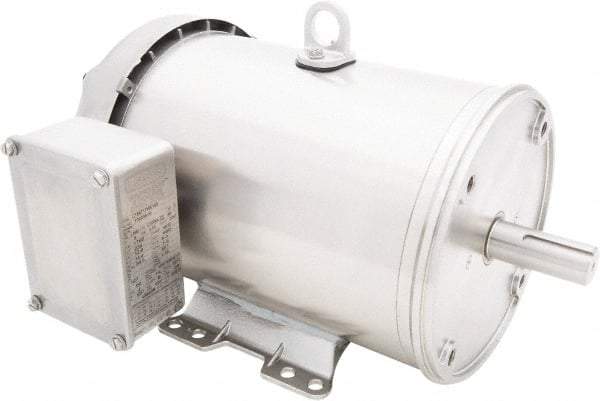 Leeson - 5 Max hp, 1,800 Max RPM, Premium Efficient Electric AC DC Motor - 230/460 V Input, Three Phase, 184TC Frame, C-Face with Base Mount, TEFC Enclosure - Exact Tool & Supply