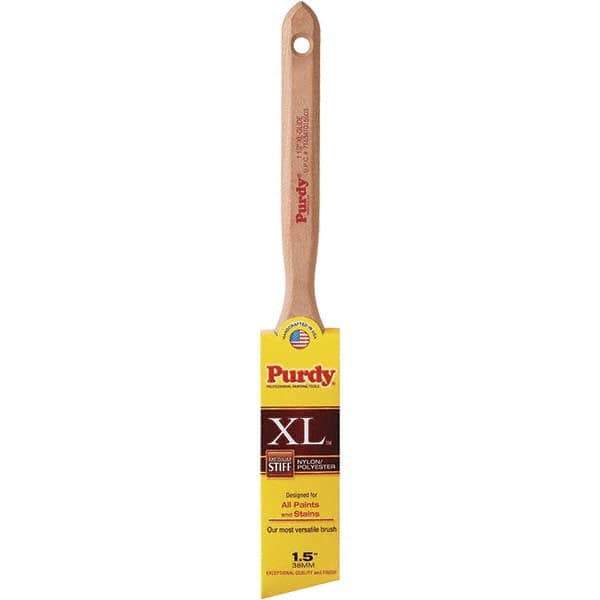 Purdy - 1-1/2" Angled Synthetic Trim Brush - 2-7/16" Bristle Length, 2-7/16" Wood Fluted Handle - Exact Tool & Supply