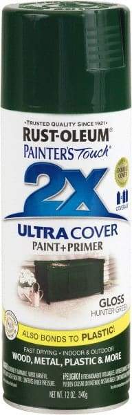Rust-Oleum - Hunter Green, Gloss, Enamel Spray Paint - 8 to 12 Sq Ft per Can, 12 oz Container - Exact Tool & Supply