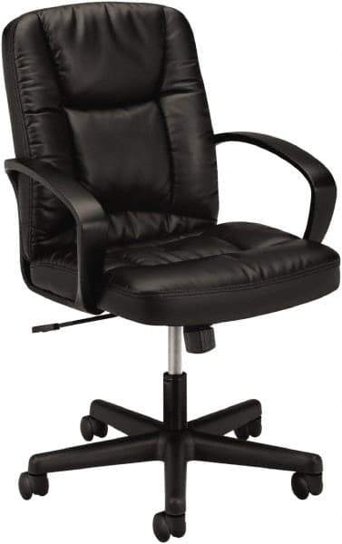 Basyx - 38-3/4" High Executive Mid Back Chair - 25" Wide x 34-1/2" Deep, Leather Seat, Black - Exact Tool & Supply