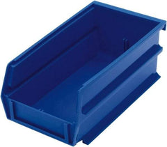 Triton - 7-3/8" Deep, Blue Polypropylene Hopper Stacking Bin - 3" High x 4-1/8" Wide x 7-3/8" Long - Exact Tool & Supply