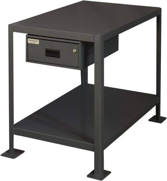 Durham - 48 Wide x 24" Deep x 18" High, Steel Machine Work Table with Drawer - Flat Top, Rounded Edge, Fixed Legs, Gray - Exact Tool & Supply