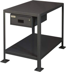 Durham - 48 Wide x 24" Deep x 18" High, Steel Machine Work Table with Drawer - Flat Top, Rounded Edge, Fixed Legs, Gray - Exact Tool & Supply