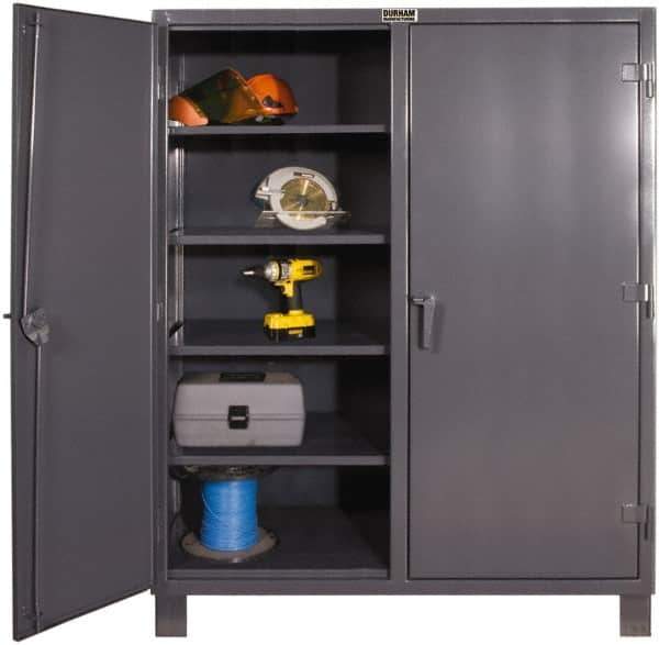 Durham - 6 Shelf Locking Storage Cabinet - Steel, 60" Wide x 24" Deep x 66" High, Gray - Exact Tool & Supply