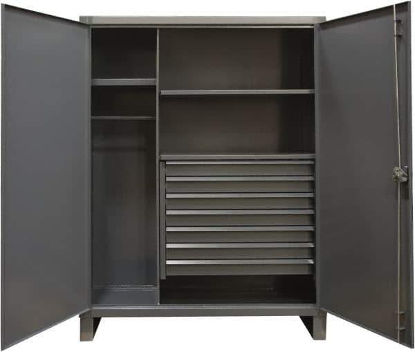 Durham - 3 Shelf Combination Storage Cabinet - Steel, 60" Wide x 24" Deep x 78" High, Gray - Exact Tool & Supply
