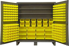 Durham - 3 Shelf 192 Bin Storage Cabinet - Steel, 72" Wide x 24" Deep x 78" High, Gray - Exact Tool & Supply