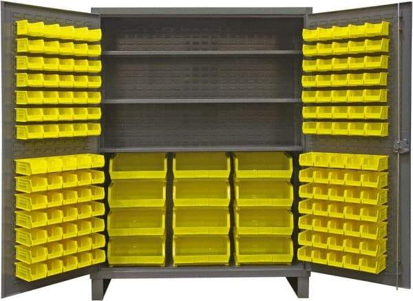 Durham - 3 Shelf 156 Bin Storage Cabinet - Steel, 60" Wide x 24" Deep x 78" High, Gray - Exact Tool & Supply