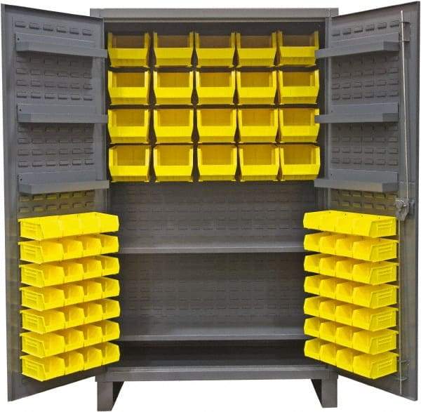 Durham - 2 Shelf 84 Bin Storage Cabinet - Steel, 48" Wide x 24" Deep x 78" High, Gray - Exact Tool & Supply