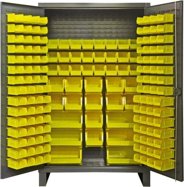 Durham - 162 Bin Storage Cabinet - Steel, 48" Wide x 24" Deep x 78" High, Gray - Exact Tool & Supply