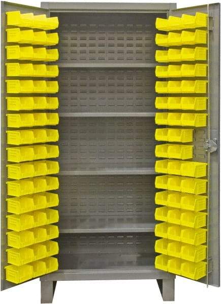 Durham - 4 Shelf 120 Bin Storage Cabinet - Steel, 48" Wide x 24" Deep x 78" High, Gray - Exact Tool & Supply