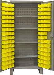 Durham - 4 Shelf 120 Bin Storage Cabinet - Steel, 48" Wide x 24" Deep x 78" High, Gray - Exact Tool & Supply