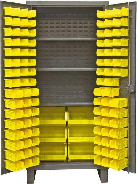 Durham - 3 Shelf 134 Bin Storage Cabinet - Steel, 48" Wide x 24" Deep x 78" High, Gray - Exact Tool & Supply