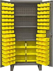 Durham - 3 Shelf 134 Bin Storage Cabinet - Steel, 48" Wide x 24" Deep x 78" High, Gray - Exact Tool & Supply