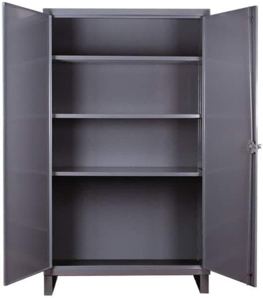 Durham - 3 Shelf Locking Storage Cabinet - Steel, 60" Wide x 24" Deep x 66" High, Gray - Exact Tool & Supply