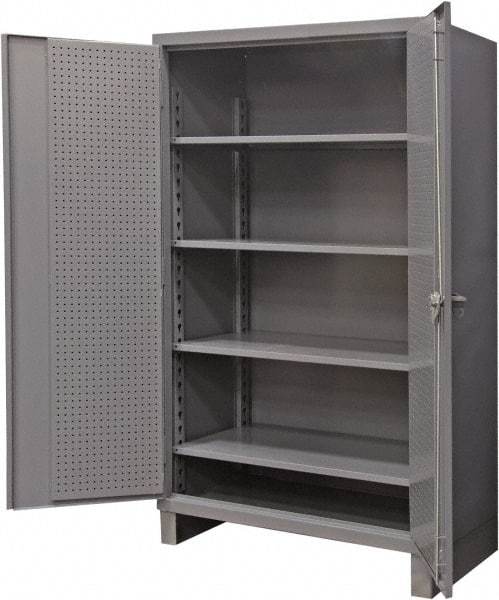 Durham - 4 Shelf Pegboard Storage Cabinet - Steel, 60" Wide x 24" Deep x 78" High, Gray - Exact Tool & Supply