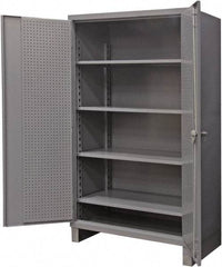 Durham - 4 Shelf Pegboard Storage Cabinet - Steel, 60" Wide x 24" Deep x 78" High, Gray - Exact Tool & Supply