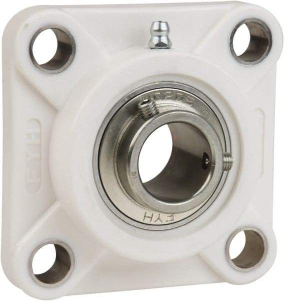 Value Collection - 1-7/16" ID, 4-21/32" OAL x 1-27/32" OAH 4-Bolt Flange Mounted Bearing - 3,462 Lb Static Cap, 5,777 Lb Dyn Cap, 3-5/8" Btw Mnt Hole Ctrs, 27/32" Base-to-Ctr Ht, Thermoplastic - Exact Tool & Supply