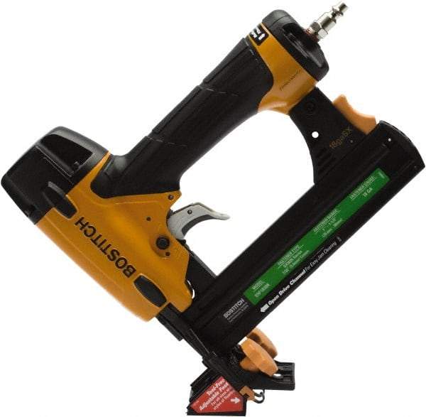 Stanley Bostitch - 1-1/2" Crown, 18 Gauge, 100 Staple Capacity Power Stapler - 1/4" Inlet, 70 to 120 psi Air Pressure, Includes Carrying Case, 2 Standard No-Mar Tips & Installation Block - Exact Tool & Supply