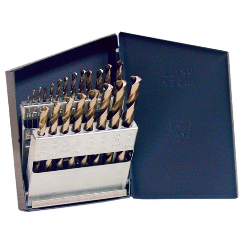 ‎1/16-3/8 RHS / RHC HSS 135 Degree Split Point Heavy Duty Jobber Length Drill Set - TiN - Exact Tool & Supply