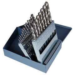 ‎1/16-3/8 RHS / RHC HSS 135 Degree Split Point Heavy Duty Black & Gold Parabolic Jobber Length Drill Set - Black & Gold - Exact Tool & Supply