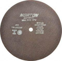 Norton - 10" 60 Grit Aluminum Oxide Cutoff Wheel - 0.06" Thick, 5/8" Arbor, 6,110 Max RPM, Use with Stationary Grinders - Exact Tool & Supply