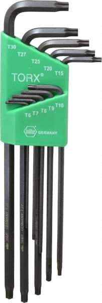 Wiha - 10 Piece T6 to T30 Alloy Steel L-Key Long Arm Torx Key Set - T6, T7, T8, T9, T10, T15, T20, T25, T27, T30 Torx Size - Exact Tool & Supply