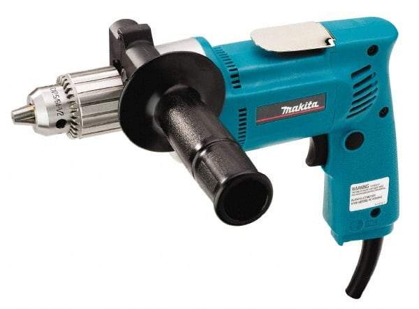 Makita - 1/2" Keyed Chuck, 550 RPM, Pistol Grip Handle Electric Drill - 6.5 Amps, 115 Volts, Reversible, Includes Chuck Key, Drill Chuck, Side Handle - Exact Tool & Supply