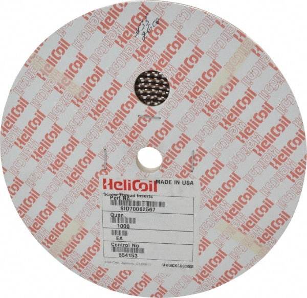 Heli-Coil - 1,000 Inserts, #4-40 UNC, 1-1/2D, Stainless Steel Screw Locking Insert - 4-3/4 Free Coils, 1/6 Inch Overall Length, 0.144 to 0.159 Inch Outside Diameter, with Tang, 304 Material Grade - Exact Tool & Supply