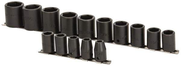 Proto - 15 Piece 1/2" Drive Impact Socket Set - 6 Points, 3/8" to 1-1/4" Range, Inch Measurement Standard - Exact Tool & Supply
