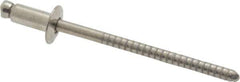 RivetKing - Dome Head Stainless Steel Open End Blind Rivet - Stainless Steel Mandrel, 0.063" to 1/8" Grip, 1/4" Head Diam, 0.129" to 0.133" Hole Diam, 0.275" Length Under Head, 1/8" Body Diam - Exact Tool & Supply