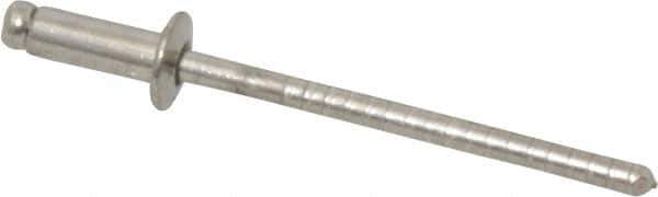 RivetKing - Size 42 Dome Head Stainless Steel Open End Blind Rivet - Stainless Steel Mandrel, 0.126" to 3/16" Grip, 1/4" Head Diam, 0.129" to 0.133" Hole Diam, 0.337" Length Under Head, 1/8" Body Diam - Exact Tool & Supply