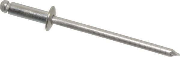 RivetKing - Size 44 Dome Head Stainless Steel Open End Blind Rivet - Stainless Steel Mandrel, 0.188" to 1/4" Grip, 1/4" Head Diam, 0.129" to 0.133" Hole Diam, 0.4" Length Under Head, 1/8" Body Diam - Exact Tool & Supply