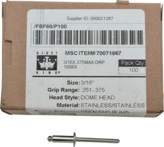 RivetKing - Size 66 Dome Head Stainless Steel Open End Blind Rivet - Exact Tool & Supply