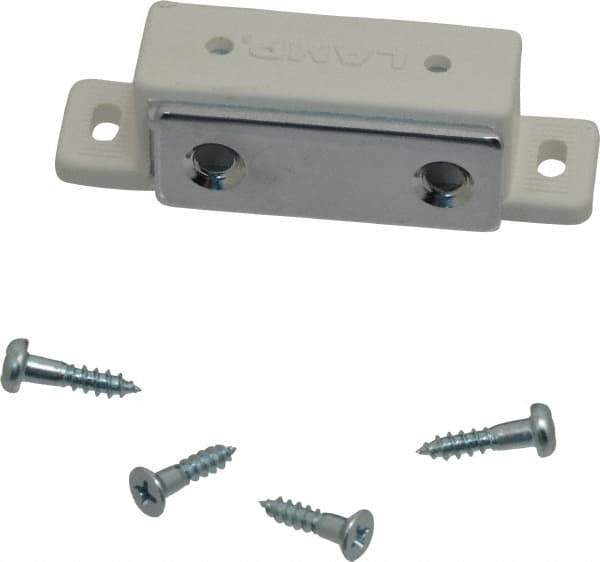 Sugatsune - 2.36" Long x 0.71" Wide x 0.63" High, Plastic & Steel Tension Catch - White Finish, 6.1 Magnetic Force, 1-1/2" Long Strike, 35/64" Wide Strike - Exact Tool & Supply