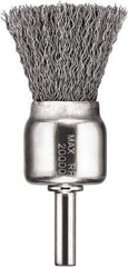 DeWALT - 1" Brush Diam, Crimped, End Brush - 1/4" Diam Steel Shank, 1/4" Pilot Diam, 20,000 Max RPM - Exact Tool & Supply