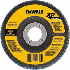 DeWALT - 120 Grit, 4-1/2" Disc Diam, 7/8" Center Hole, Type 27 Zirconia Alumina Flap Disc - 13,300 Max RPM, Cloth Backing, Arbor Attaching System, Coated - Exact Tool & Supply