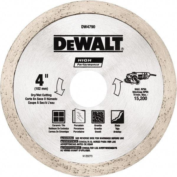 DeWALT - 4" Diam, 5/8 & 7/8" Arbor Hole Diam, Wet & Dry Cut Saw Blade - Diamond-Tipped, Standard Round Arbor - Exact Tool & Supply