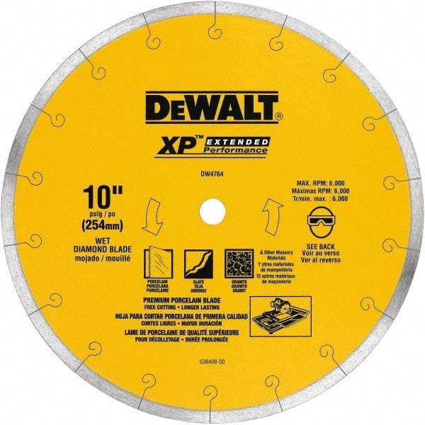 DeWALT - 10" Diam, 5/8" Arbor Hole Diam, Wet & Dry Cut Saw Blade - Diamond-Tipped, Standard Round Arbor - Exact Tool & Supply