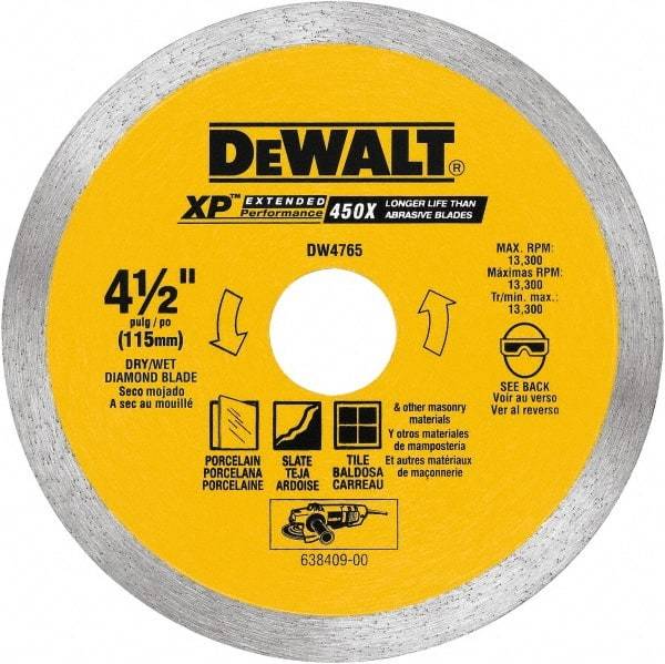 DeWALT - 4-3/8" Diam, 5/8 & 7/8" Arbor Hole Diam, Wet & Dry Cut Saw Blade - Diamond-Tipped, Standard Round Arbor - Exact Tool & Supply