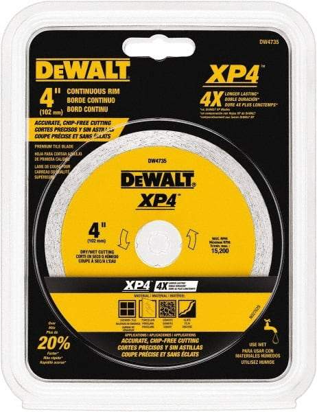 DeWALT - 4" Diam, 5/8 & 7/8" Arbor Hole Diam, Wet & Dry Cut Saw Blade - Diamond-Tipped, Standard Round Arbor - Exact Tool & Supply
