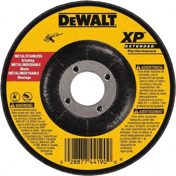 DeWALT - 24 Grit, 9" Wheel Diam, 1/4" Wheel Thickness, 7/8" Arbor Hole, Type 27 Depressed Center Wheel - Zirconia Alumina, Resinoid Bond, 6,600 Max RPM, Compatible with Angle Grinder - Exact Tool & Supply