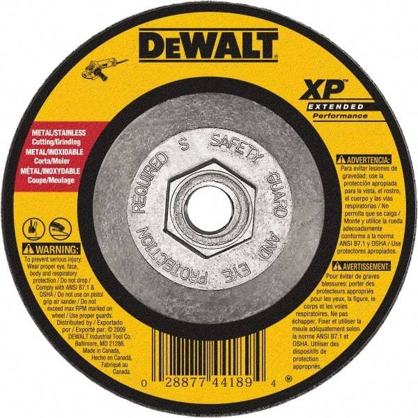 DeWALT - 24 Grit, 6" Wheel Diam, 1/4" Wheel Thickness, Type 27 Depressed Center Wheel - Zirconia Alumina, Resinoid Bond, 10,100 Max RPM, Compatible with Angle Grinder - Exact Tool & Supply