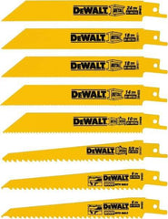 DeWALT - 8 Pieces, 4" to 6" Long x 0.04" Thickness, Bi-Metal Reciprocating Saw Blade Set - Straight Profile, 4 to 24 Teeth, Toothed Edge - Exact Tool & Supply