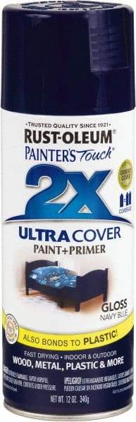 Rust-Oleum - Navy Blue, Gloss, Enamel Spray Paint - 8 Sq Ft per Can, 12 oz Container, Use on Multipurpose - Exact Tool & Supply