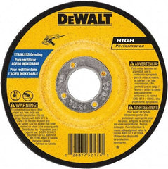 DeWALT - 30 Grit, 6" Wheel Diam, 1/4" Wheel Thickness, 7/8" Arbor Hole, Type 27 Depressed Center Wheel - Aluminum Oxide, 10,100 Max RPM, Compatible with Angle Grinder - Exact Tool & Supply