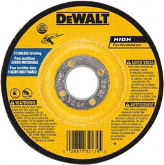DeWALT - 30 Grit, 5" Wheel Diam, 1/4" Wheel Thickness, 7/8" Arbor Hole, Type 27 Depressed Center Wheel - Aluminum Oxide, 12,200 Max RPM, Compatible with Angle Grinder - Exact Tool & Supply