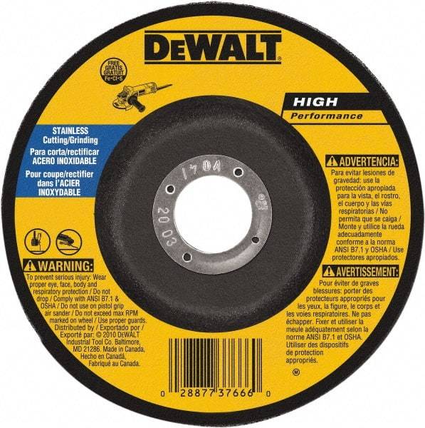 DeWALT - 30 Grit, 9" Wheel Diam, 1/8" Wheel Thickness, 7/8" Arbor Hole, Type 27 Depressed Center Wheel - Aluminum Oxide, 6,600 Max RPM, Compatible with Angle Grinder - Exact Tool & Supply